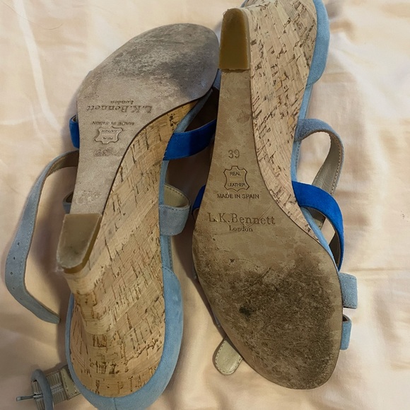 L.K. Bennett Light Blue and Blue Katie Suede Cork Wedges 39 9 - Picture 6 of 6